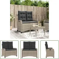 The Living Store Panca da giardino regolabile con cuscino Grigio chiaro in Poly Rattan
