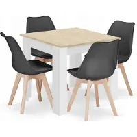 TEXTILOMANIE Set da pranzo 1 + 4, tavolo MADO 80x80 bianco/rovere di Sonoma + sedie BALI MARK nero