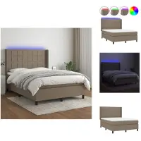 vidaXL Letto a molle con materasso e tessuto LED Taupe 140x190 cm - Letti & strutture letto