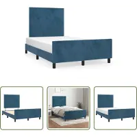 The Living Store Struttura letto con testiera in velluto blu scuro 120x190 cm