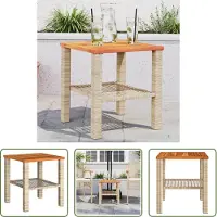 The Living Store Tavolo da giardino Beige 40x40x42 cm Poly Rattan Acacia Legno