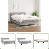 The Living Store Letto a molle con materasso grigio chiaro 140x190 cm in tessuto