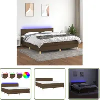 The Living Store Letto a molle con materasso e LED in tessuto marrone scuro 180x200 cm