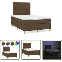 The Living Store Letto a molle con materasso e LED in tessuto marrone scuro 120x190 cm