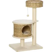 Youjia Tiragraffi in rattan con cuccia e pallina, tiragraffi per gatti di piccola taglia, colore naturale e beige, naturale, 55 cm