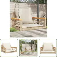 The Living Store Sedia sospesa con cuscino Beige 63x62x40 cm Poly Rattan