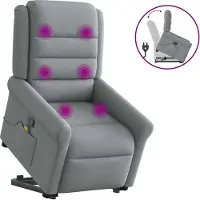 Syfax Poltrona Alzapersona Massaggi Reclinabile Grigio Chiaro Tessuto