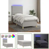 The Living Store Letto a molle con materasso e LED in tessuto grigio 90x190 cm