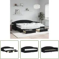 The Living Store Letto da giorno allungabile con cassetti nero 80x200 cm in velluto