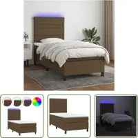 The Living Store Letto a molle con materasso e LED in tessuto marrone scuro 90x190 cm
