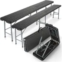 Arebos 2x panca da birra pieghevole 183x28x43 cm pieghevole, campeggio e giardino, nero