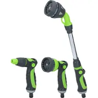 Kinzo Set di 3 testine di spruzzo per tubo da giardino - pistola a spruzzo, pistola a spruzzo e testina estensibile da 15" - 8 impostazioni di spruzzo - attacco per tubo da giardino - verde/nero