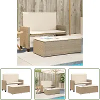 The Living Store Panca da giardino con cuscino e sgabello Beige Poly Rattan