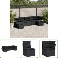 The Living Store Set di divani da giardino 7 pezzi con cuscini in polirattan nero
