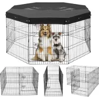 Vevor Box per cani , 8 pannelli da 76 x 61 cm (A x L), box per cani pieghevole in metallo, recinto per cani con porta, copertura superiore in tessuto Oxford 600D, box per cani