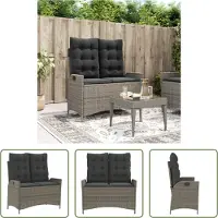 The Living Store Panca da giardino regolabile con cuscini in Poly Rattan grigio