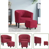The Living Store Poltrona Club con poggiapiedi in velluto rosso vino