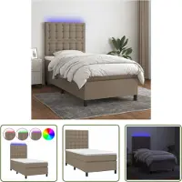 The Living Store Letto a molle insacchettate con materasso e tessuto LED Taupe 80x200 cm