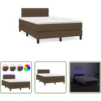 The Living Store Letto a molle con materasso e LED in tessuto marrone scuro 120x190 cm