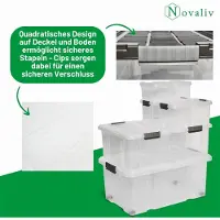 Novaliv Scatola con coperchio 27L trasparente Scatola di plastica impilabile Nestbar con chiusura a clip Scatola di plastica Eurobox senza BPA 46,5x36,5x24 cm