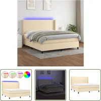 The Living Store Letto a molle insacchettate con materasso e LED in tessuto crema 180x200 cm