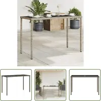 The Living Store tavolo da giardino con piano in vetro grigio 115x54x74 cm in poly rattan