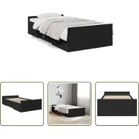The Living Store Giroletto con cassetti nero 75x190 cm in materiale ligneo