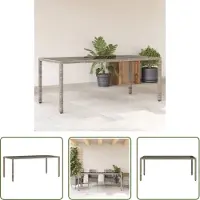 The Living Store Tavolo da giardino con piano in vetro grigio 190x90x75 cm in poly rattan