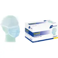 Meditrade Maschera chirurgica antifluido Suavel con visiera protettiva, blu, confezione da 50 pezzi
