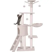 Costway Tiragraffi 140 cm, albero per gatti con piattaforme, grotta per gatti, palla da gioco, scala, palo e cesto in sisal, arredamento per gatti, albero delle attività, beige