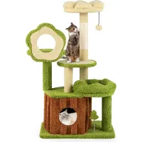 Costway Tiragraffi , albero per gatti con grotta per gatti, piattaforme, letto per dormire, palla e tiragraffi, tiragraffi per gatti, verde+marrone 55x40x100 cm