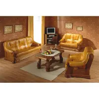 AEA Sofagarnitur Holz Leder 3+2+1 Komplettes Set Klassik Sitz Polster Couchgarnitur