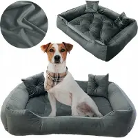 EDANTI Cuccia per cani, lettiera 90x75 cm, cuscini trapuntati, divano, lettino, box, velluto grigio