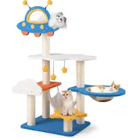 Costway Tiragraffi 124 cm, albero per gatti a tema spaziale con piattaforma UFO, giocattoli, tiragraffi in sisal, amaca e capsula spaziale, arredamento per gatti blu