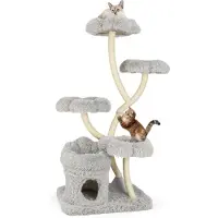Costway Tiragraffi 165 cm, albero per gatti con 4 aree calde e grotta per gatti e pali in sisal, torre per gatti ad albero arrampicabile per gatti grigio