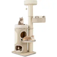 Costway Tiragraffi 154 cm, albero per gatti con tiragraffi a 2 piani, amaca, letto rimovibile, tavoletta in sisal e palla da gioco, arredamento per gatti, albero da arrampicata naturale