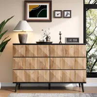 Fortuna Credenza Lai con 6 cassetti - combinazione di nero e legno naturale con ante rialzate per soggiorno e sala da pranzo