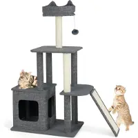 Costway Tiragraffi alto 114 cm, albero per gatti con grotta per gatti, sedile a forma di fiore, palla, amaca, tavoletta in sisal e tiragraffi, arredamento per gatti