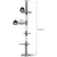 Youjia Albero per gatti, regolabile in altezza fino al soffitto, albero per gatti stabile con colonne in sisal, albero per gatti da arrampicata, grigio, 40 x 34 x 230-260 cm