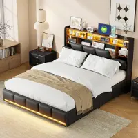 Fortuna Letto imbottito Lai 140x200 cm, LED e USB-C, letto contenitore idraulico con rete a doghe, PU, nero, letto matrimoniale