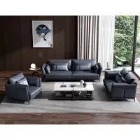 AEA Italienische Polster Sitz Garnitur 3+2+1 Gruppe Leder Couch Modernes Sofa Grau