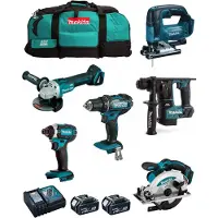 Makita Kit MK601 (DDF482 + DHR171 + DGA504 + DTD152 + DJV182 + DSS610 + 2 x 5,0 Ah + DC18RC + 2 x LXT600)