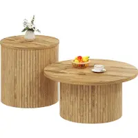 Rolipo Tavolino da caffè rotondo, doppio, in legno naturale, multifunzionale, design moderno