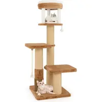 Costway tiragraffi 164 cm, albero per gatti con piattaforme, letto per gatti, spazzola per il pelo, giocattolo e corda in sisal, arredamento per gatti albero delle attività albero dei giochi marrone