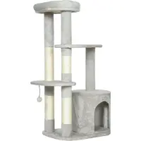 Fortuna Lai Tiragraffi 114 cm Torre per gatti con cuccia, pali in sisal, piattaforma, più livelli Per gatti di taglia media sotto i 6 kg, grigio chiaro