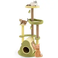 Costway tiragraffi in legno alto 124,5 cm, design avocado, albero per gatti con piattaforme, grotta per gatti, giocattolo, spazzola per toelettatura e tiragraffi, albero da gioco verde