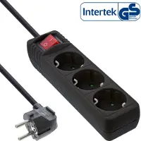 InLine 16433S Striscia di prese, contatto di terra a 3 vie, con interruttore, 3 m, nero