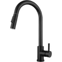 Merkloos Rubinetto da cucina – Doccetta estraibile – Miscelatore girevole a 360° – Nero
