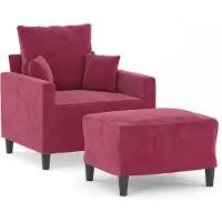 vidaXL Poltrona con sgabello rosso vino 60 cm in velluto