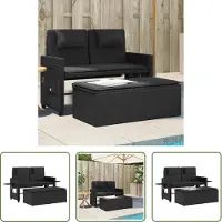 The Living Store Panca da giardino regolabile con cuscini in poly rattan nero